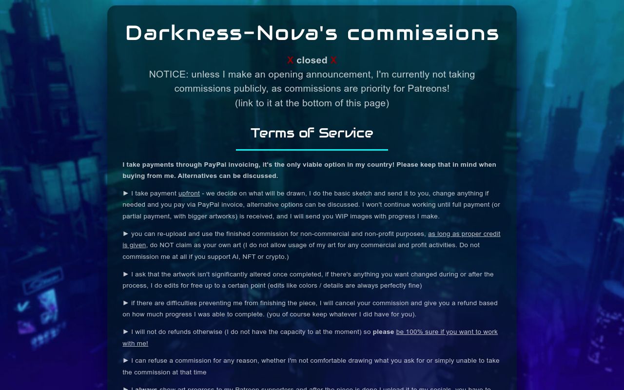 commission sheet
